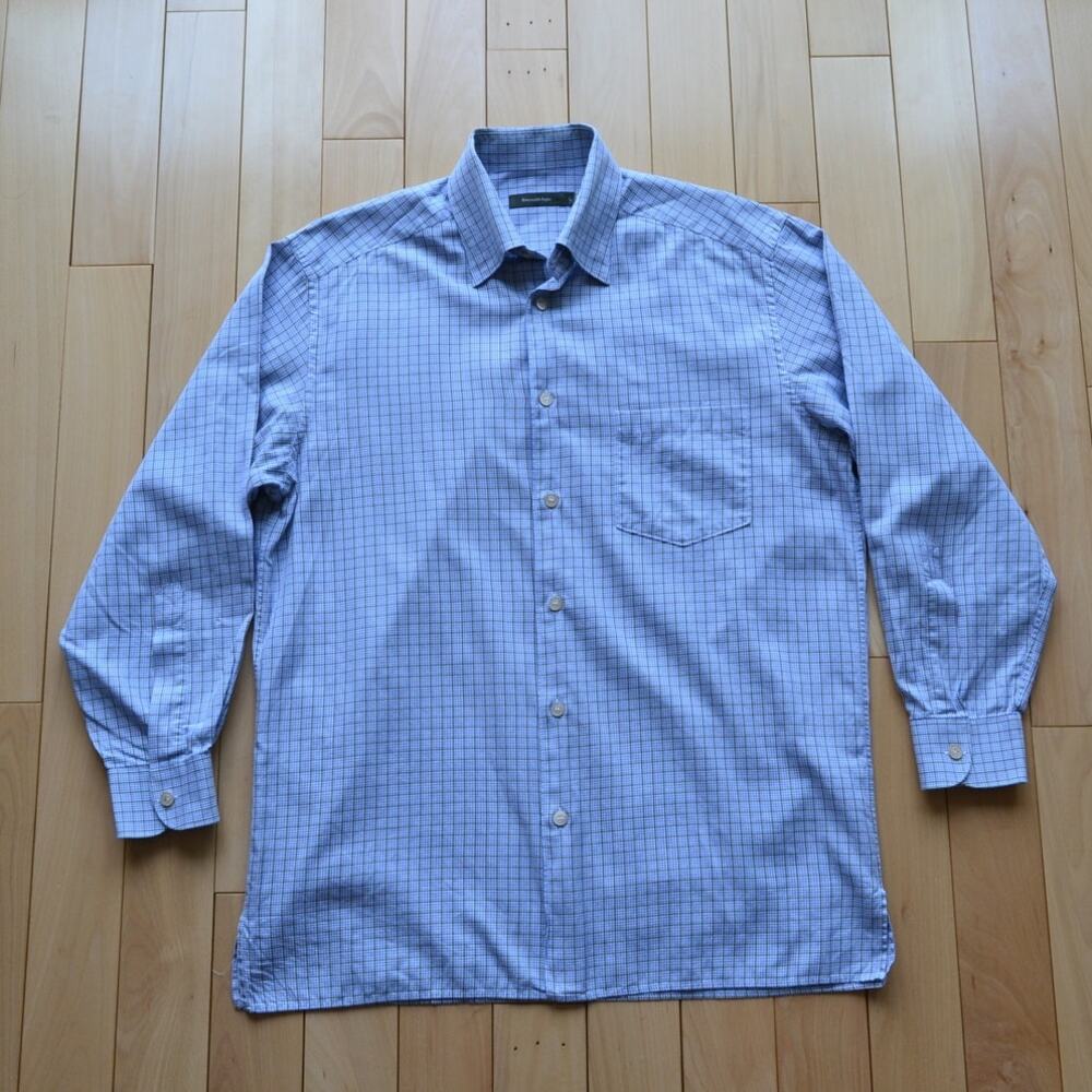 Ermenegildo Zegna Blue Box Plaid Button Down Shirt Size L
